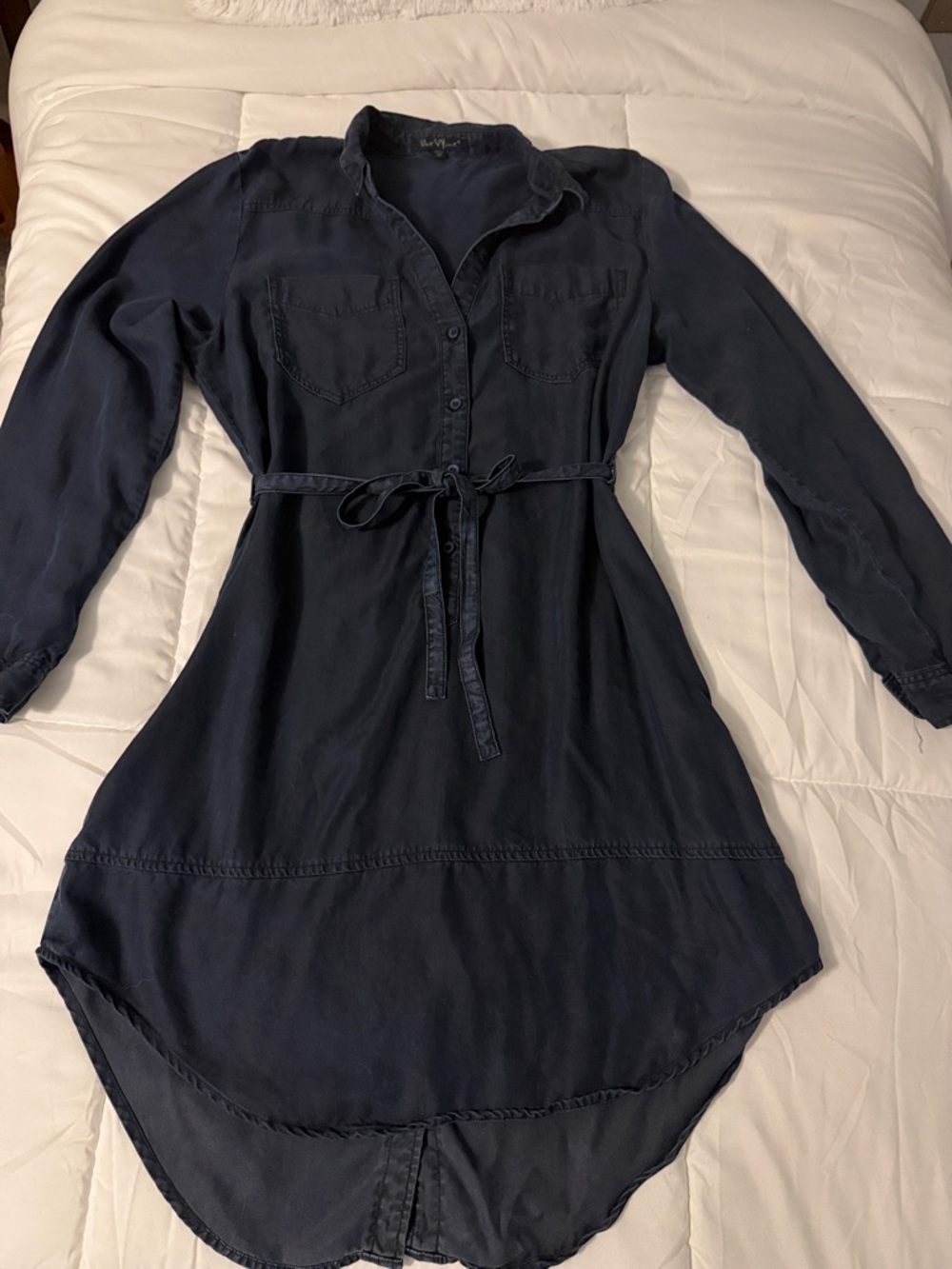 Velvet Heart Navy Long-Sleeve Shirt Dress with Tie Waist